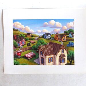 NEW NEIGHBORHOOD COUNTRYSIDE HOMES BARBECUE PICNIC ARTWORK PRINT BY GREG NEWBOLD